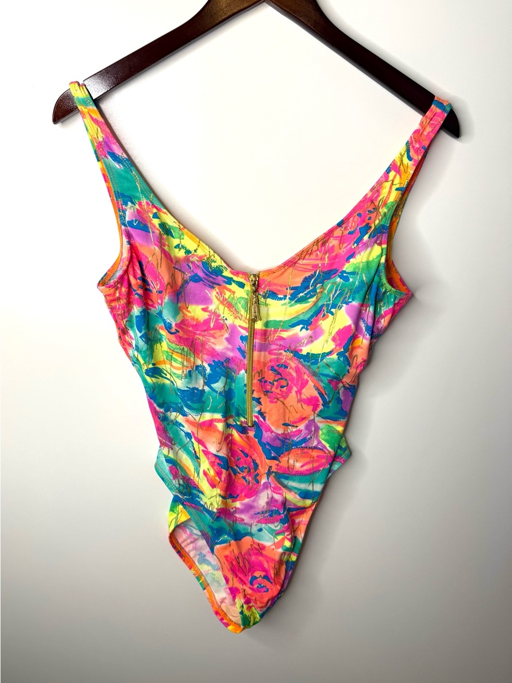 Sessa Vintage 90s Bright Neon Multicolor One Piece  Bathing Suit Sz 12